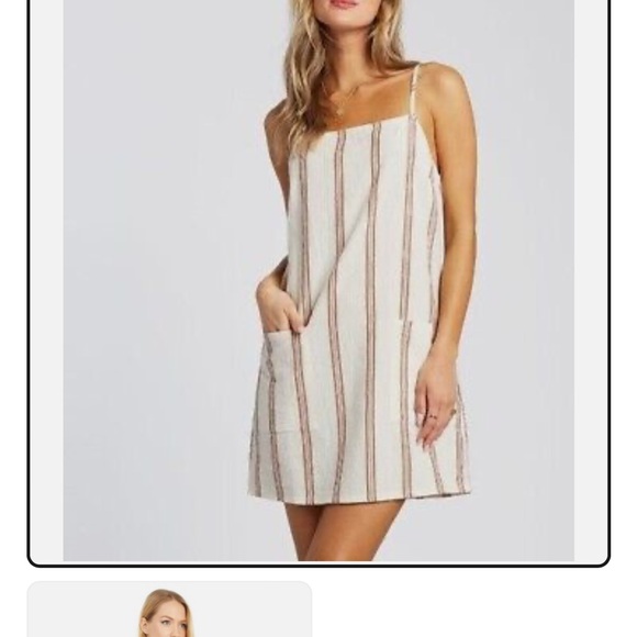 Billabong Dresses & Skirts - Billabong Striped Linen Mini Dress Coastal Front Pockets Adjustable Straps‎